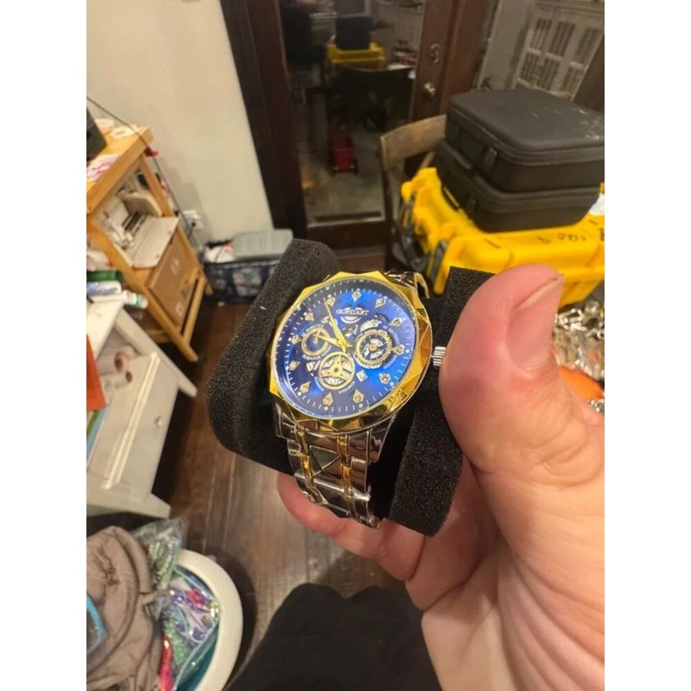 Budget friendly gold and blue watch
